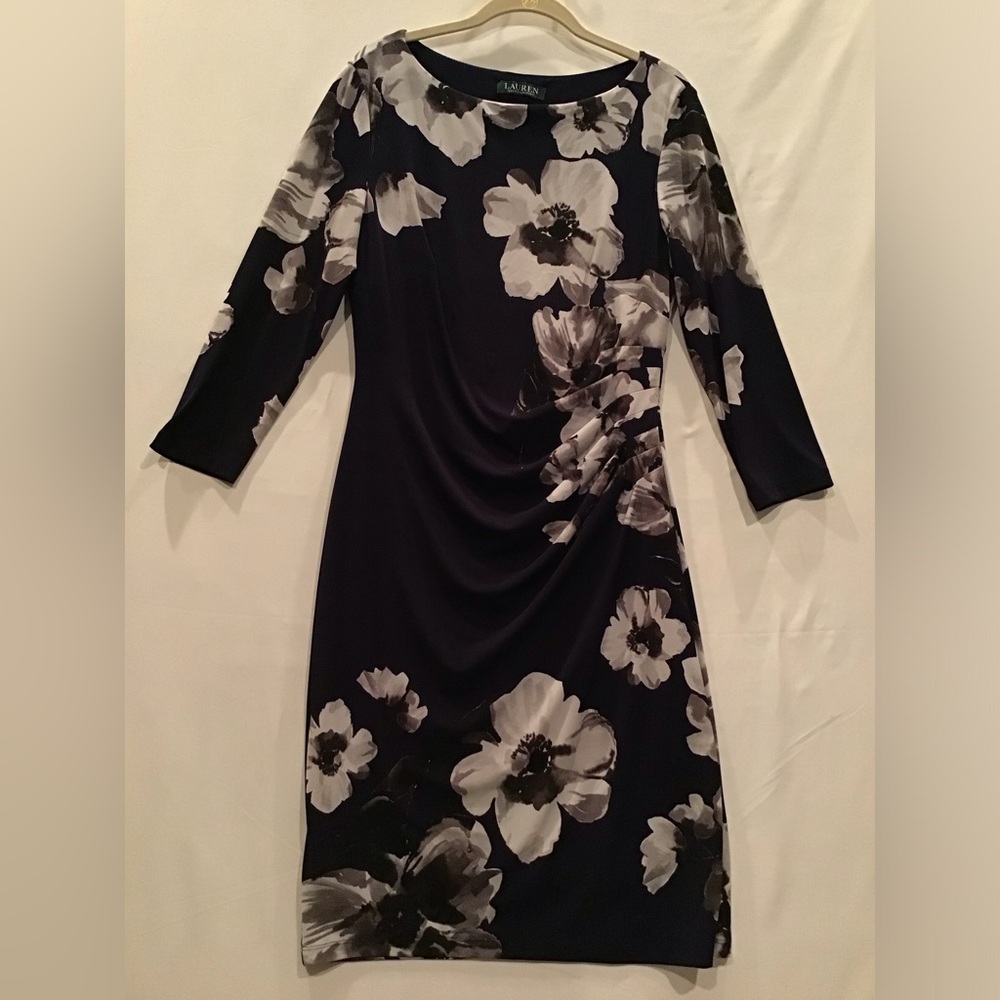 Ralph Lauren Black and White Floral Long Sleeve Dress 3T 224
